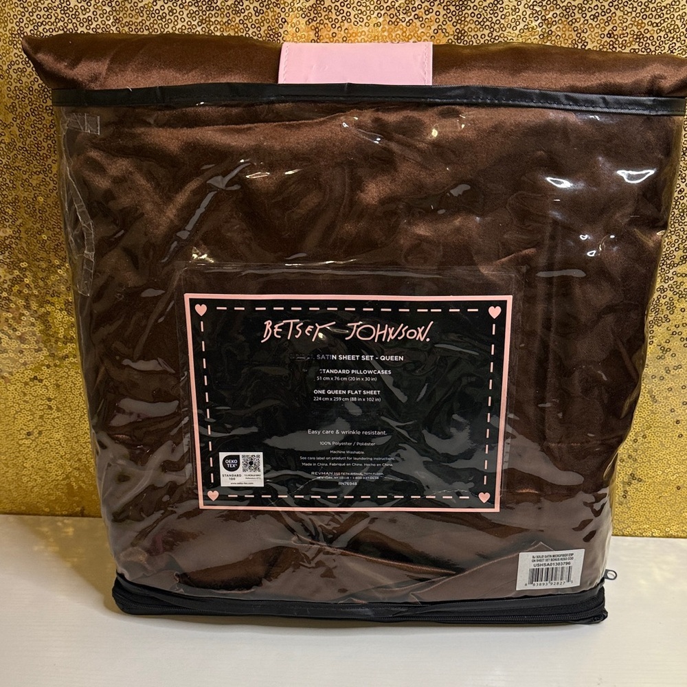 Betsey Johnson Brown Satin Sheet 3 piece set